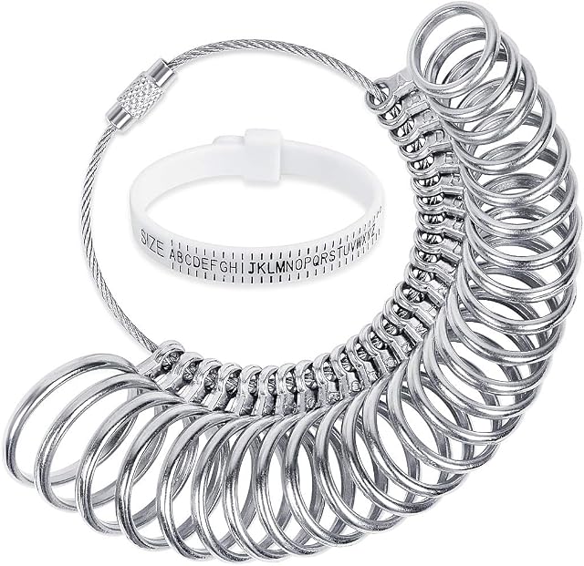 JCF Ring Sizer Gauge Set with Plastic Ring Sizer Belt Metal Finger Measurement Tools UK A-Z Standard Finger Sizing Tool for Women and Men