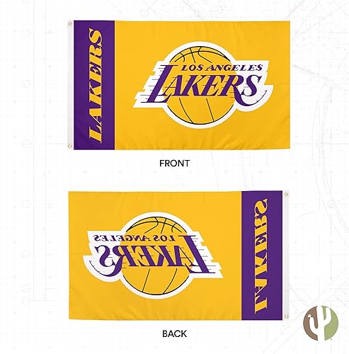 Miniatura 2 de Desert Cactus Bandera de Los Angeles Lakers NBA National Basketball Association 100% poliéster para interiores y exteriores, 3 pies x 5 pies,