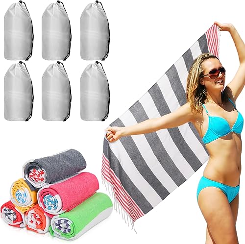 Miniatura 9 de Mixweer Paquete de 12 toallas de playa turcas a granel con bolsa de viaje de 36 x 71 pulgadas, algodón, de secado rápido, a prueba de arena,