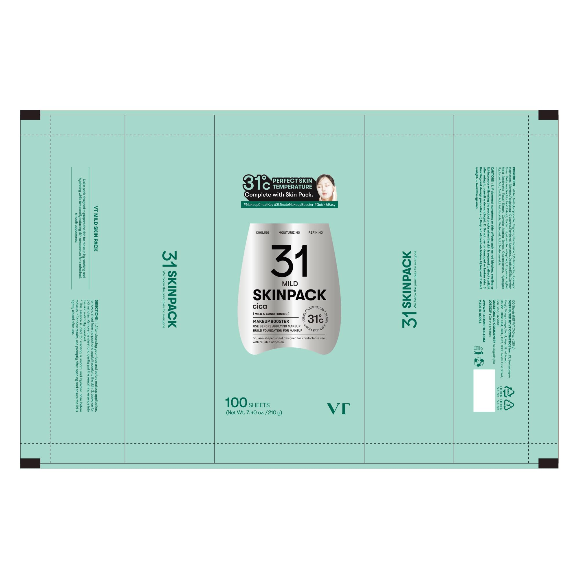 VT COSMETICS Mild Skin Pack Lot de 100 lingettes hydratantes et exfoliantes pour le visage