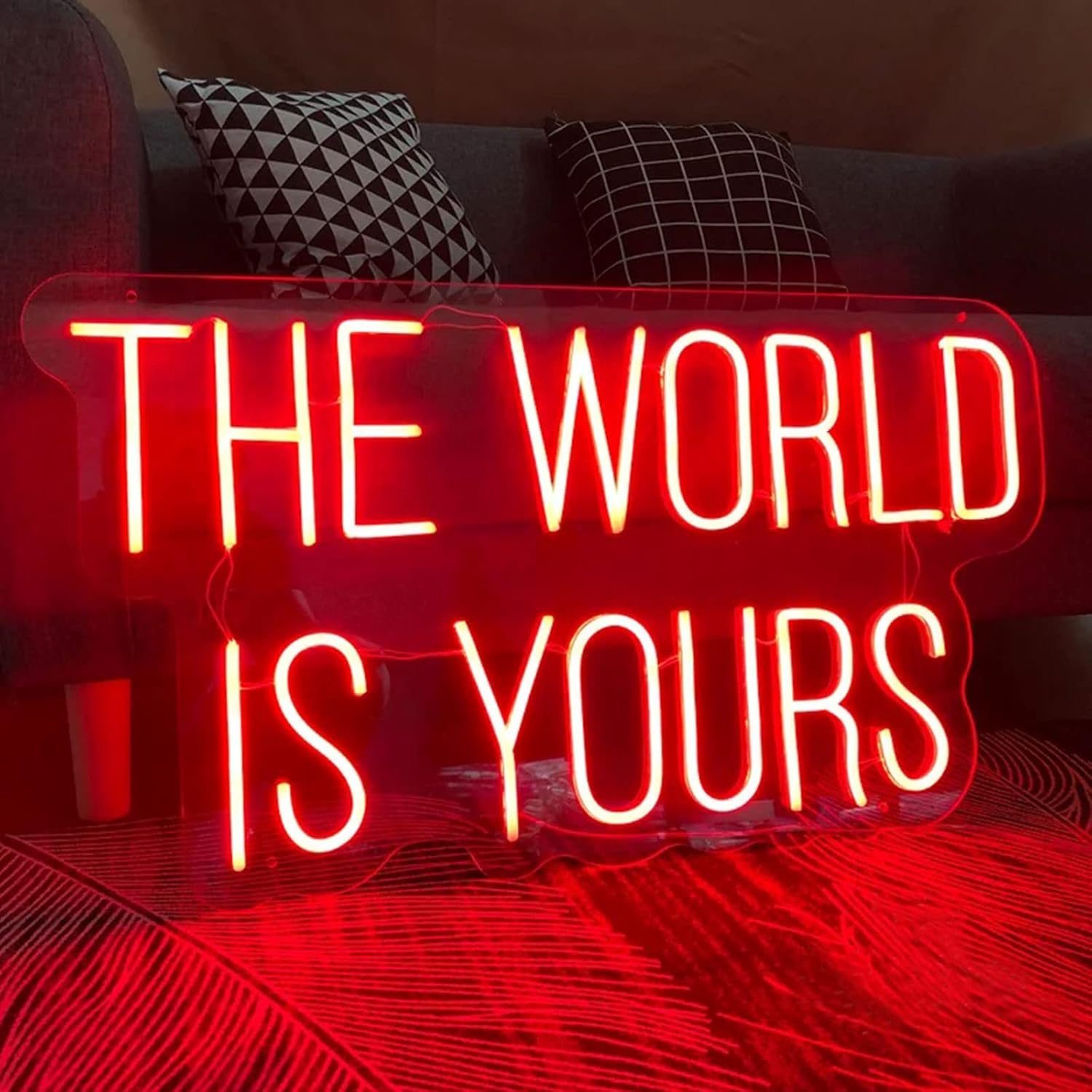 Neon Sign The WORLD IS YOURS 23.6 x 12.2 in 3D Personalized Neon LED Lights Neon Sign Bedroom Bachelorette Party Birthday Favors for Wall Decor Pink Room Decor or Christmas Neon Bar Signs
