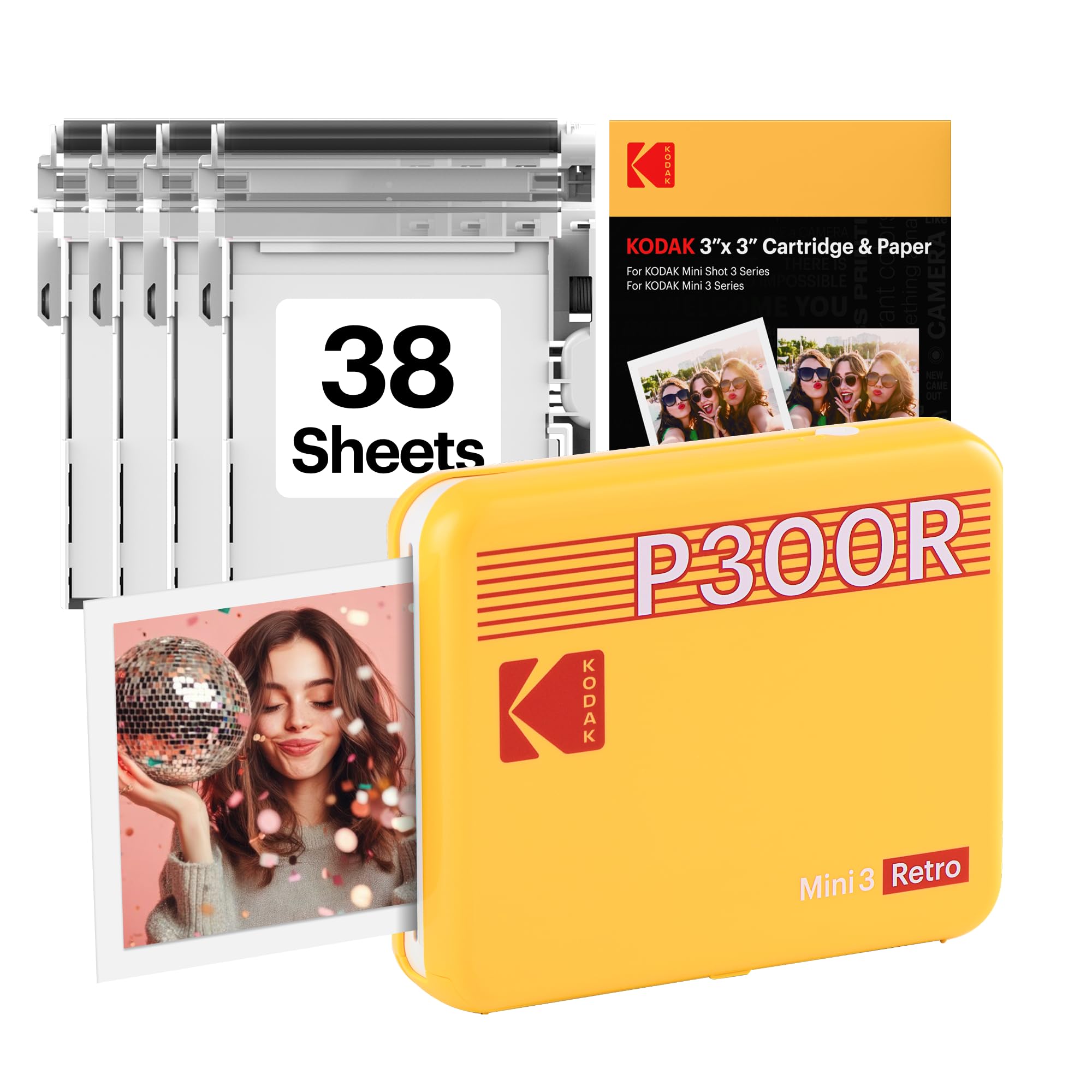 KODAK Mini 3 Retro 3x3'' Portable Photo Printer, Bluetooth