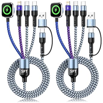 Dual C Ports Multi Charging Cable for iWatch Charger, 5FT Travel Essentials