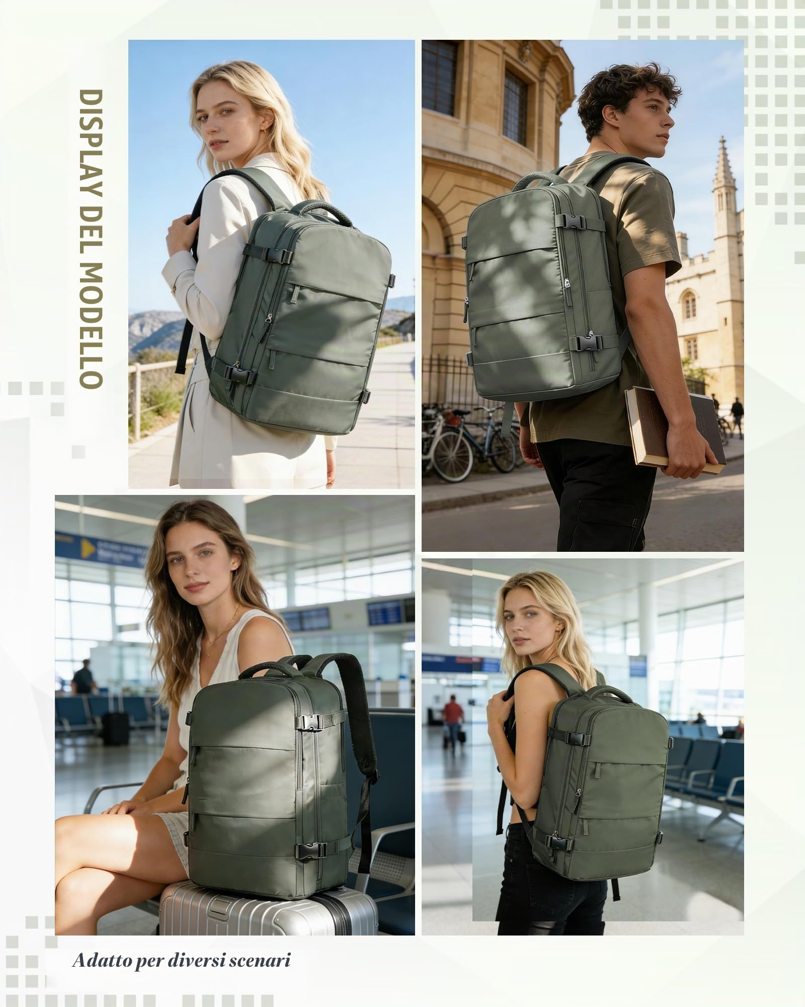 SEAFEW Zaino Sottovuoto da Viaggio con Pompa Borsa da Cabina per Ryanair 40x30x20 Aereo Bagaglio a Mano per Easyjet Impermeabile Lavoro e Scuola Trekking Casual Daypack per 14" laptop,H03-Verde