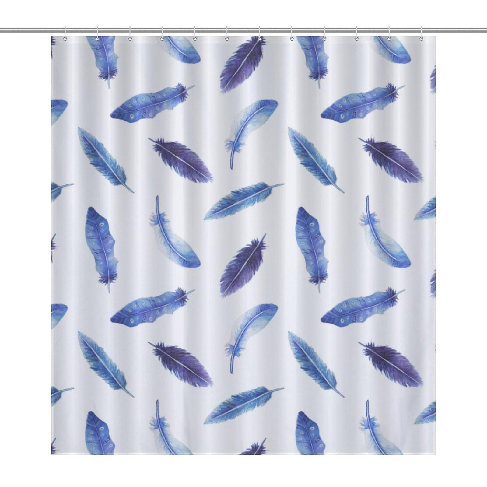 CZZYH 163 X 180 Cm Shower Curtains with Hooks, Bathroom Accessory, Blue Light Feather Shower Curtain