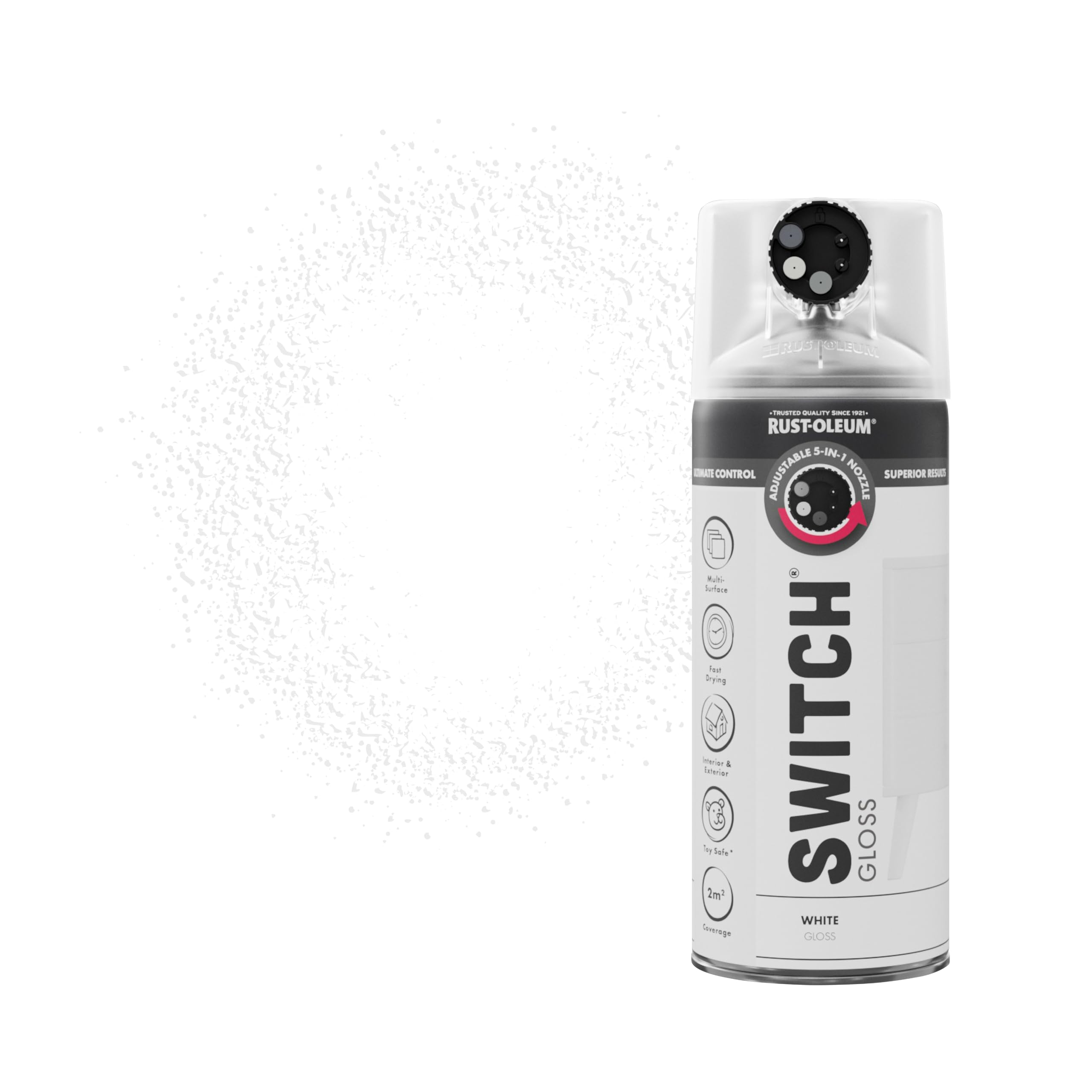Rust-Oleum White Switch 5 In 1 Nozzle Multi Surface Topcoat Decorative Spray Paint Aerosol 400Ml Gloss Finish