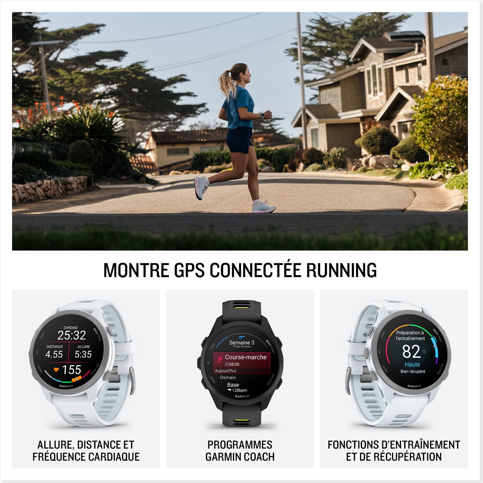 Garmin Forerunner 170 - Montres connectées GPS de Running faciles à Utiliser - Noir - Boîtier 43 mm