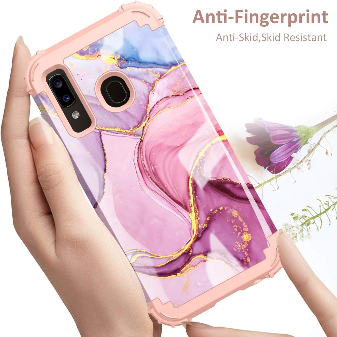 PIXIU Compatible with Samsung Galaxy A20/A30/A50 6.4 inch case, Heavy Duty 3 Layer Shockproof Full-Body Protective Hard Phone Cover Case for Galaxy A50/A30/A20 Marble (Purple)