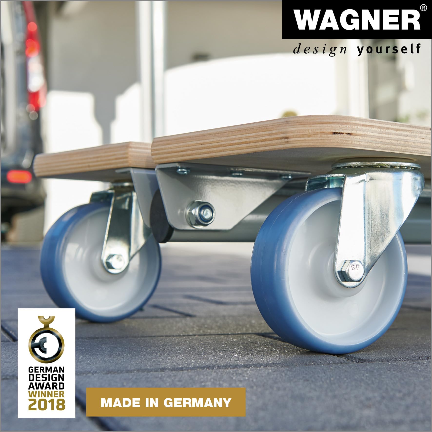 WAGNER Transportroller Transporthilfe 1333 I Schichtholz 59-86 x 49 x 11 cm, Tragkraft 200 kg I Möbelroller ausziehbar für Umzug I Schwerlastrollbrett I Lastenroller mit Tragegriff I FSC® I Made in DE