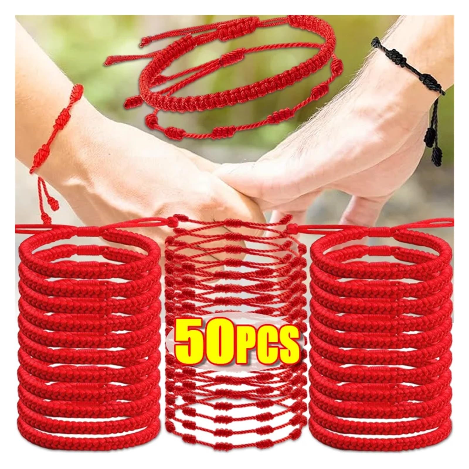 Geflochtenes Seilarmband 2–50 Stück schwarze und rote Seil-gewebte Armbänder for Männer Frauen, die jedes Jahr getragen werden