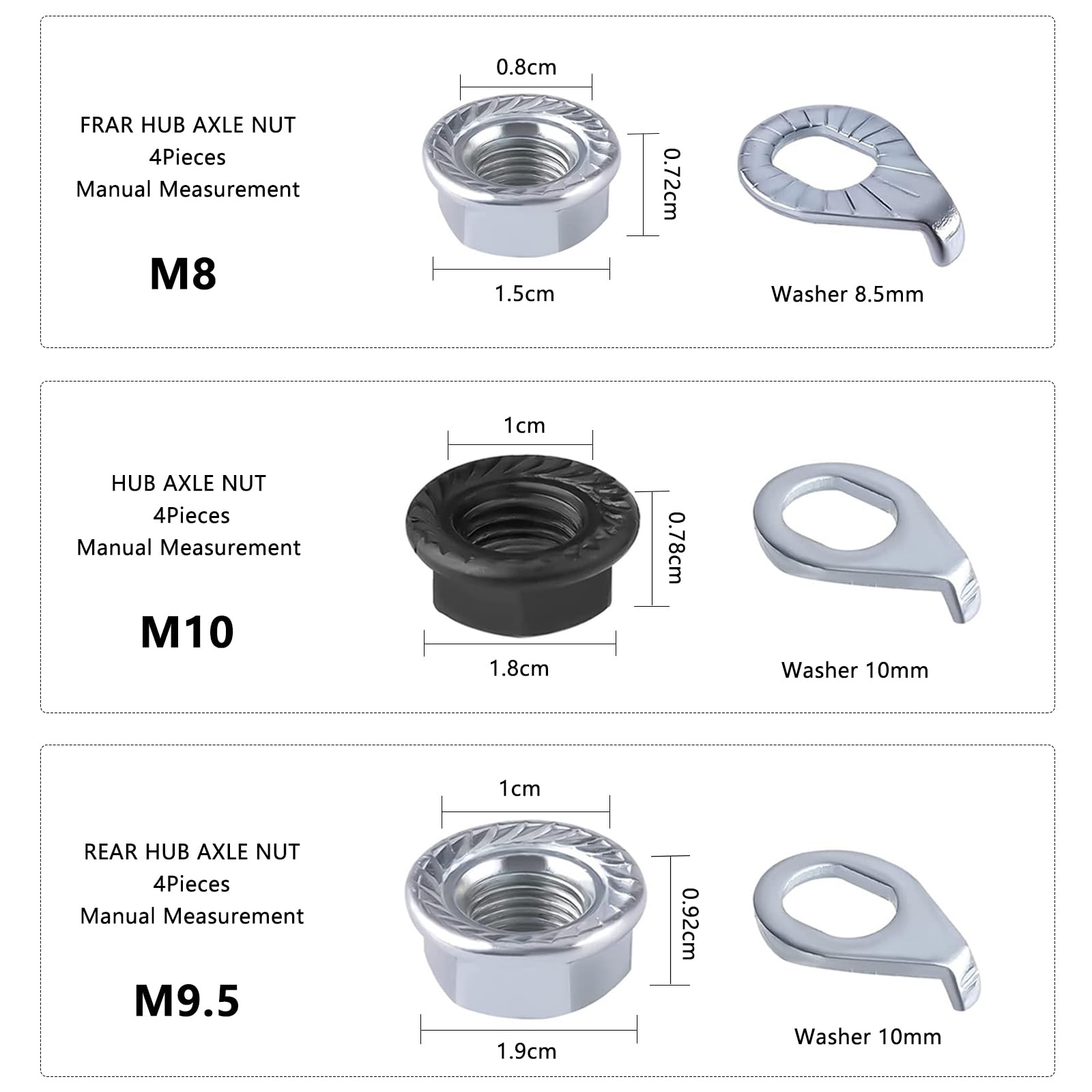 Ecrou M10 12 Pièces Ecrou D'essieu De Vélo - Bride M8-M9.5-M10 - Ecrou à Embase - Accessoires Pour Avant écrous D'essieux Pour Vélo