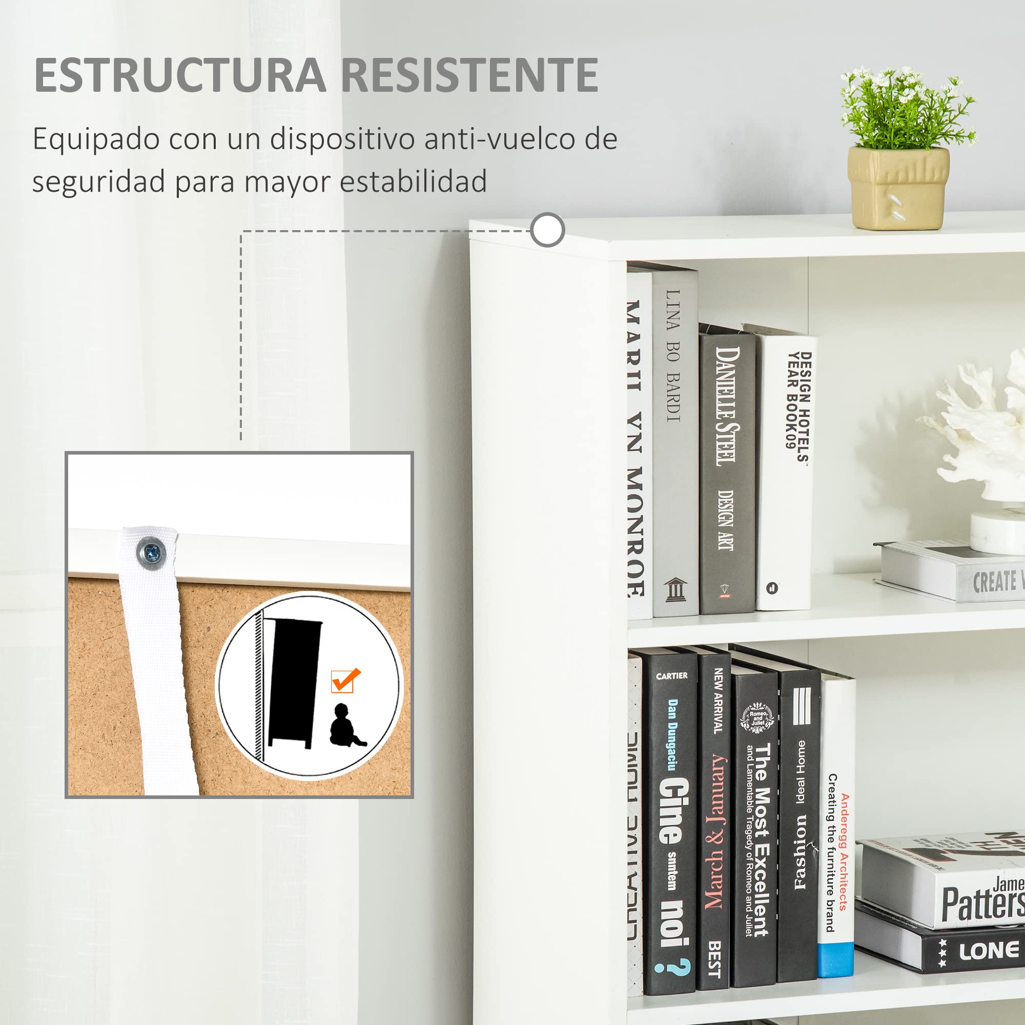 HOMCOM Estantería para Libros de 6 Niveles, Librería con 2 Puertas, 4 Estantes Abiertos, Armario Alto para Salón, Estudio, Oficina, 59x29x180 cm, Blanco
