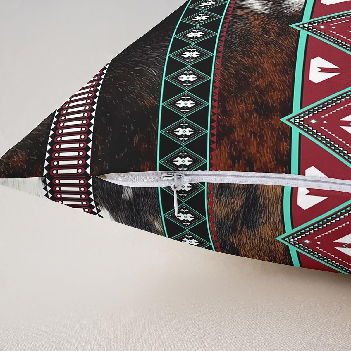 カウハイドプリント枕カバー 20x20インチ、サウスウエストボーホー アステカ族 トライバル ストライプ クッションカバー オフィス