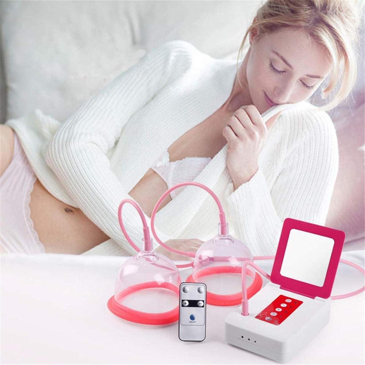 Electric Double Cup Bra Enlargement Massager Anti Cellulite Cup Electric Breast Enhancer Bra Massager Breast Enlarger Breast Enlargement Stimulator Chest Care Machine (S)