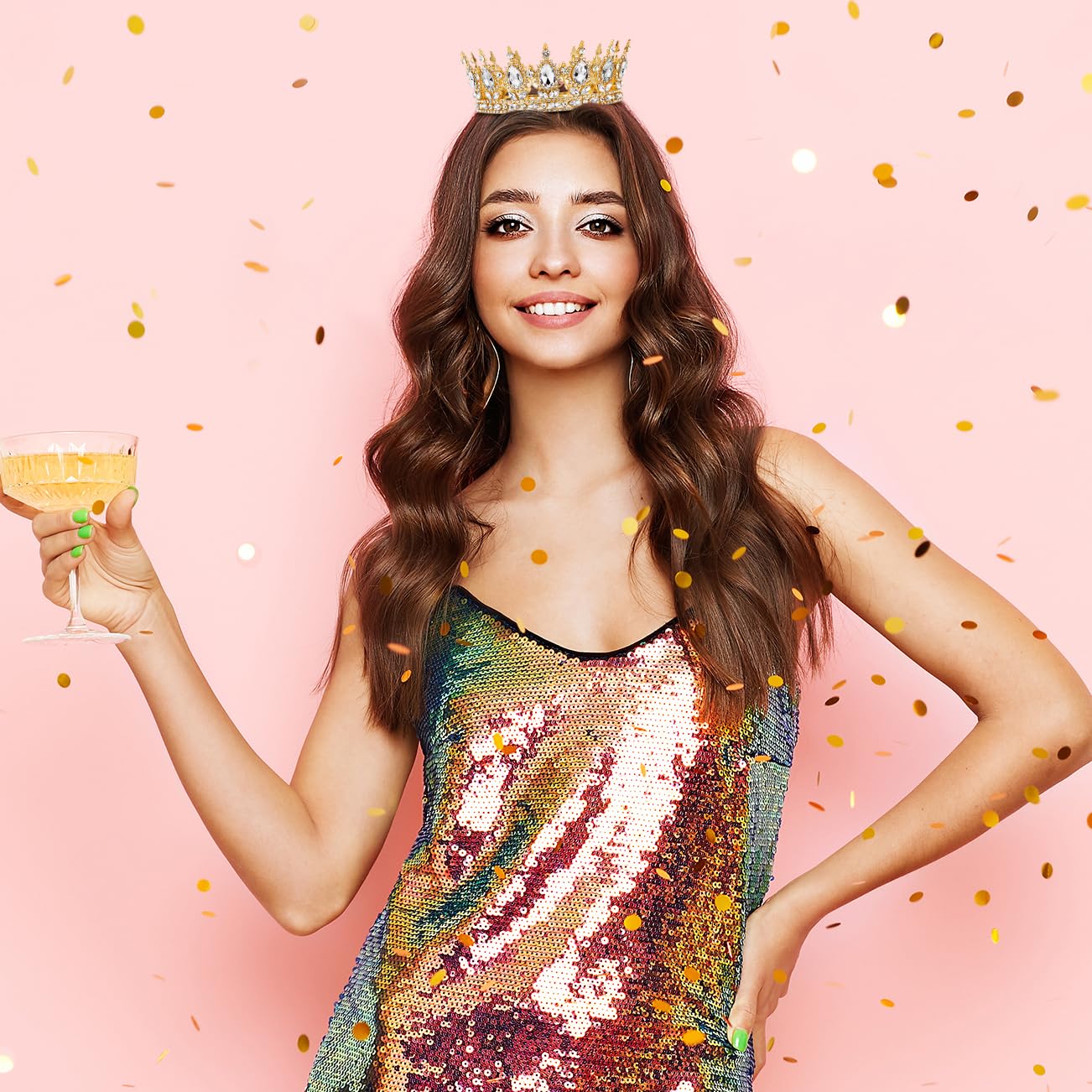 Gold Crown for Women, Crystal Queen Tiaras Headband Wedding Bridal Hair Accessories, Birthday Party Prom Cake Topper