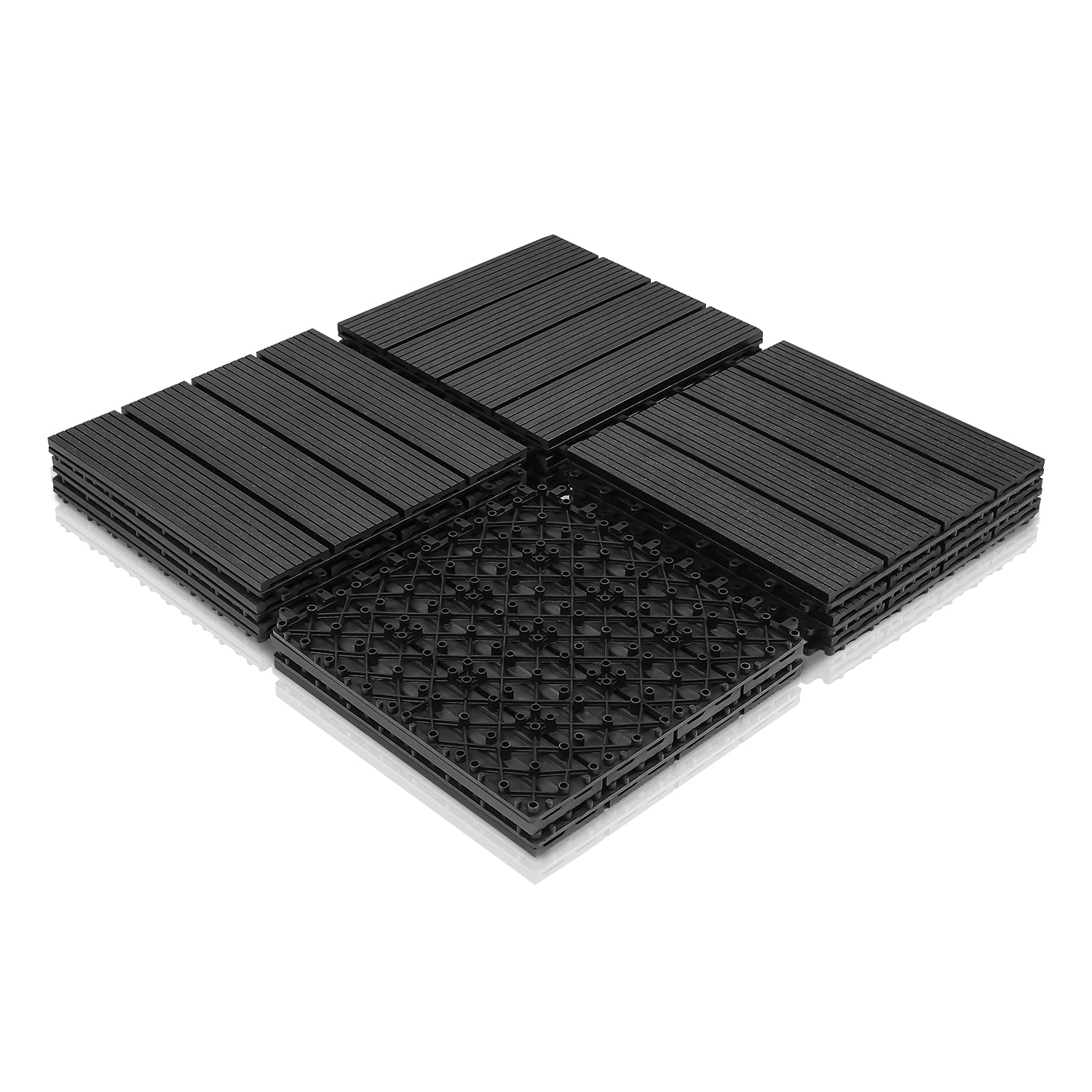 EINFEBEN Piastrelle in WPC, 30 x 30 cm, set da 11 per 1 m², effetto legno, per giardino, balcone, pavimento con drenaggio e sistema a click, piastrelle in legno color antracite