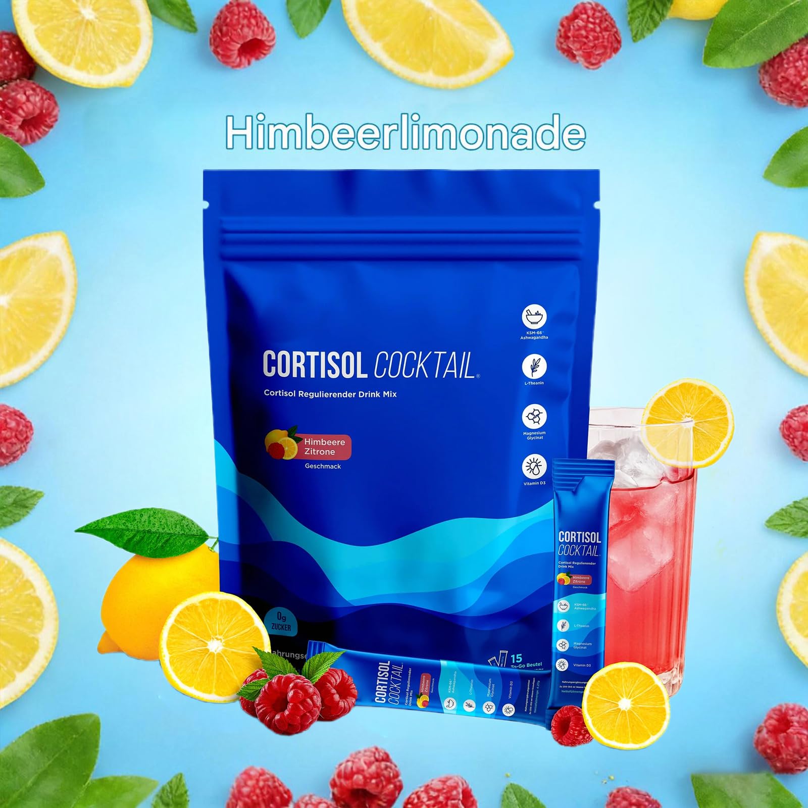 Cortisol Cocktail Pulver, 20 Stück Supercalm Pulver für Cortisol Senken Abnehmen, Konzentration Steigern, Entspannt Bleiben, Geeignet für alle Altersgruppen (1 Pack)