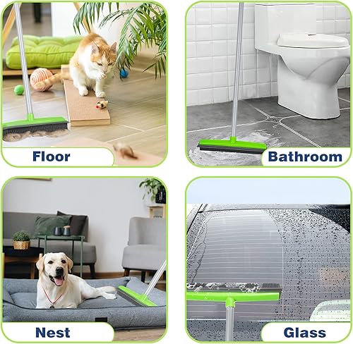 Miniatura 6 de Removedor de pelo de escoba de goma para mascotas, escobas de silicona para limpieza de pisos, azulejos, ventanas, escobilla de alfombra con mango