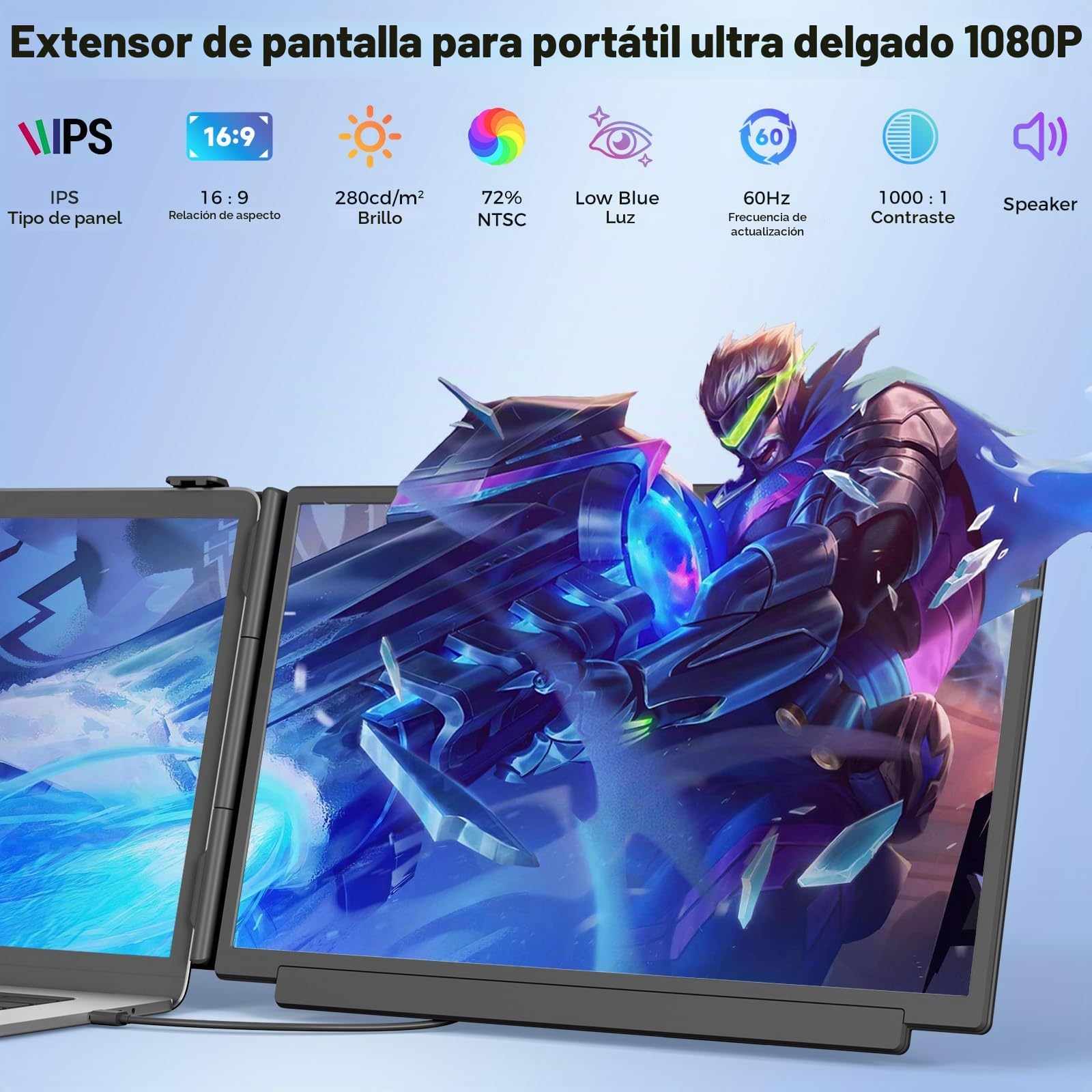 Extensor De Pantalla para Portátil de 15.6" Monitor Portátil IPS 1080P FHD, Doble Pantalla para Portatil de 13 a 17» Plug & Play para Windows/Mac/Android/Switch/PS5
