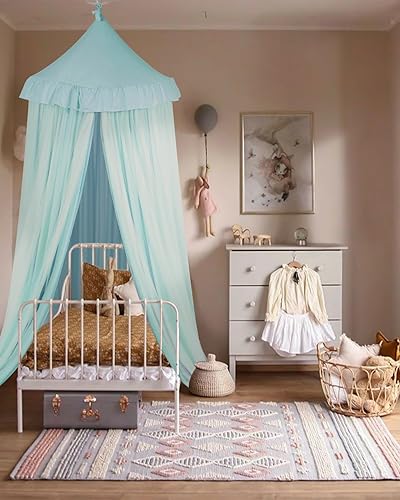 Vista 15 de Toldo de cama grande con luces de estrellas, toldo de doble capa para cama, tienda de campaña de princesa para habitación de niñas, toldo