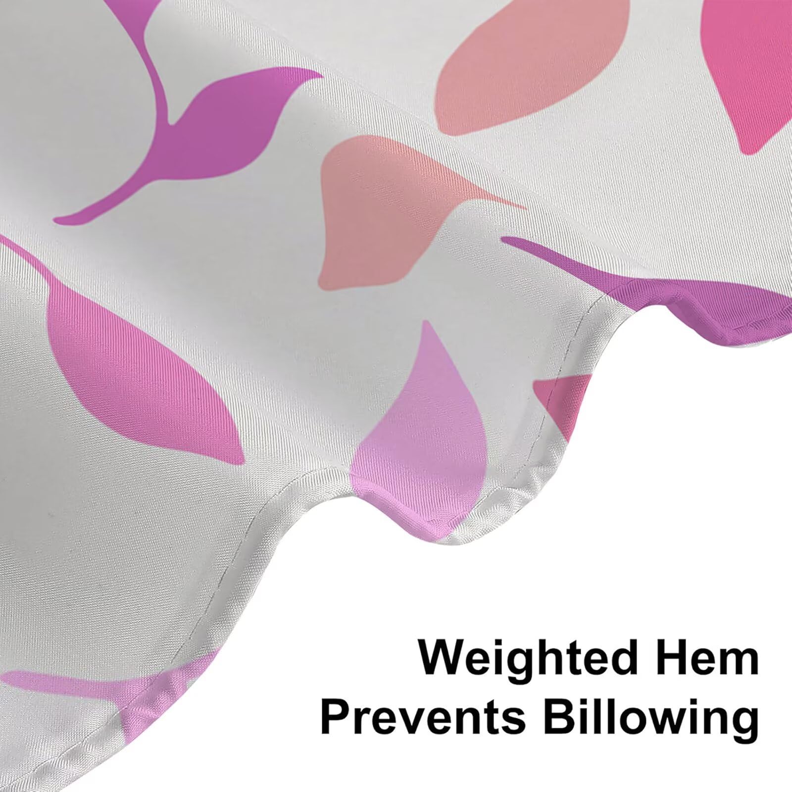 Rideau de Douche 240x180 cm - Tissu Polyester Imperméable Anti-Moisissure - 12 Anneaux Inclus - Ourlet Lesté pour Stabilité - Lavable en Machine - Idéal de Baignoire et Douche - Rose & Feuille Y1#520