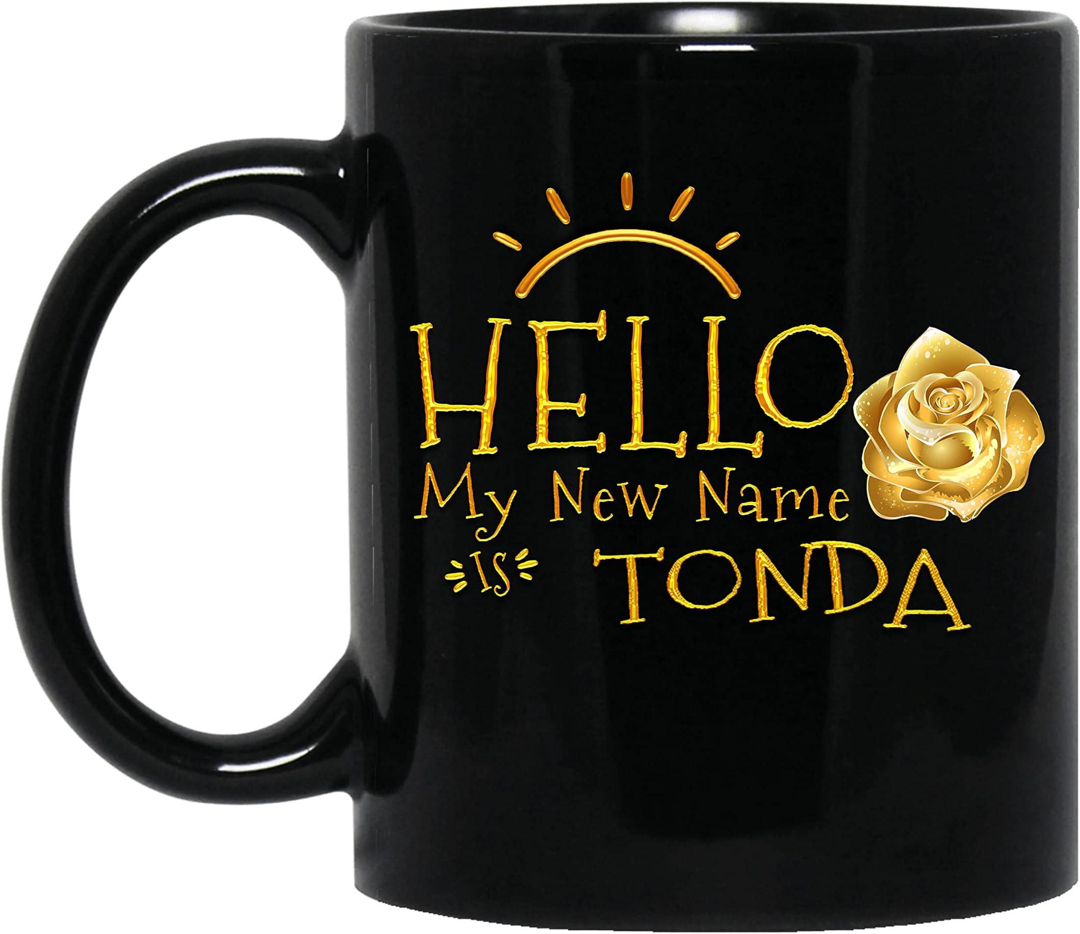 LAMX Tonda Custom Name Coffee Mug, Personalized Gold Flower Cup, Gift for Her, Him Women, Men Friend 11oz Black Mug 04307266373