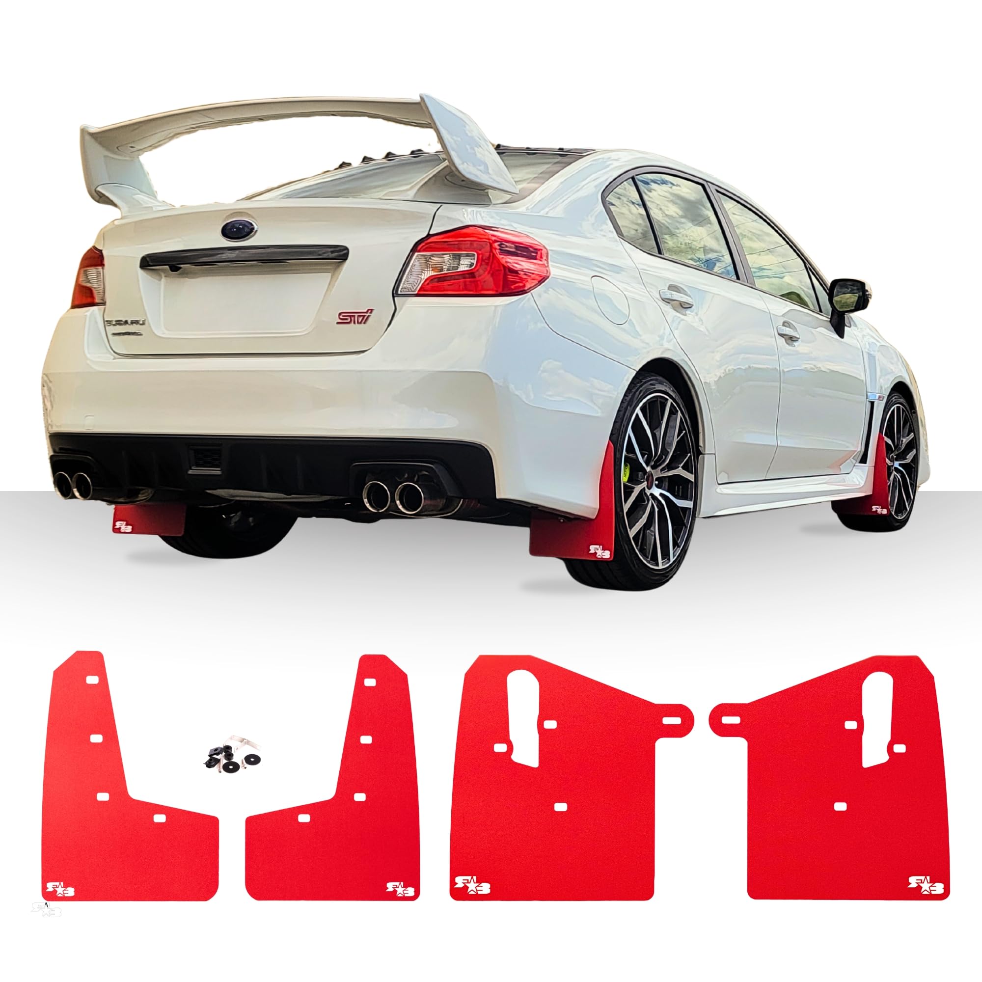 RokBlokz Mud Flaps for 2015-2021 Subaru WRX STI - Multiple Colors Available - Mud Guards are Custom Cut and Fit - Includes All Mounting Hardware (Red