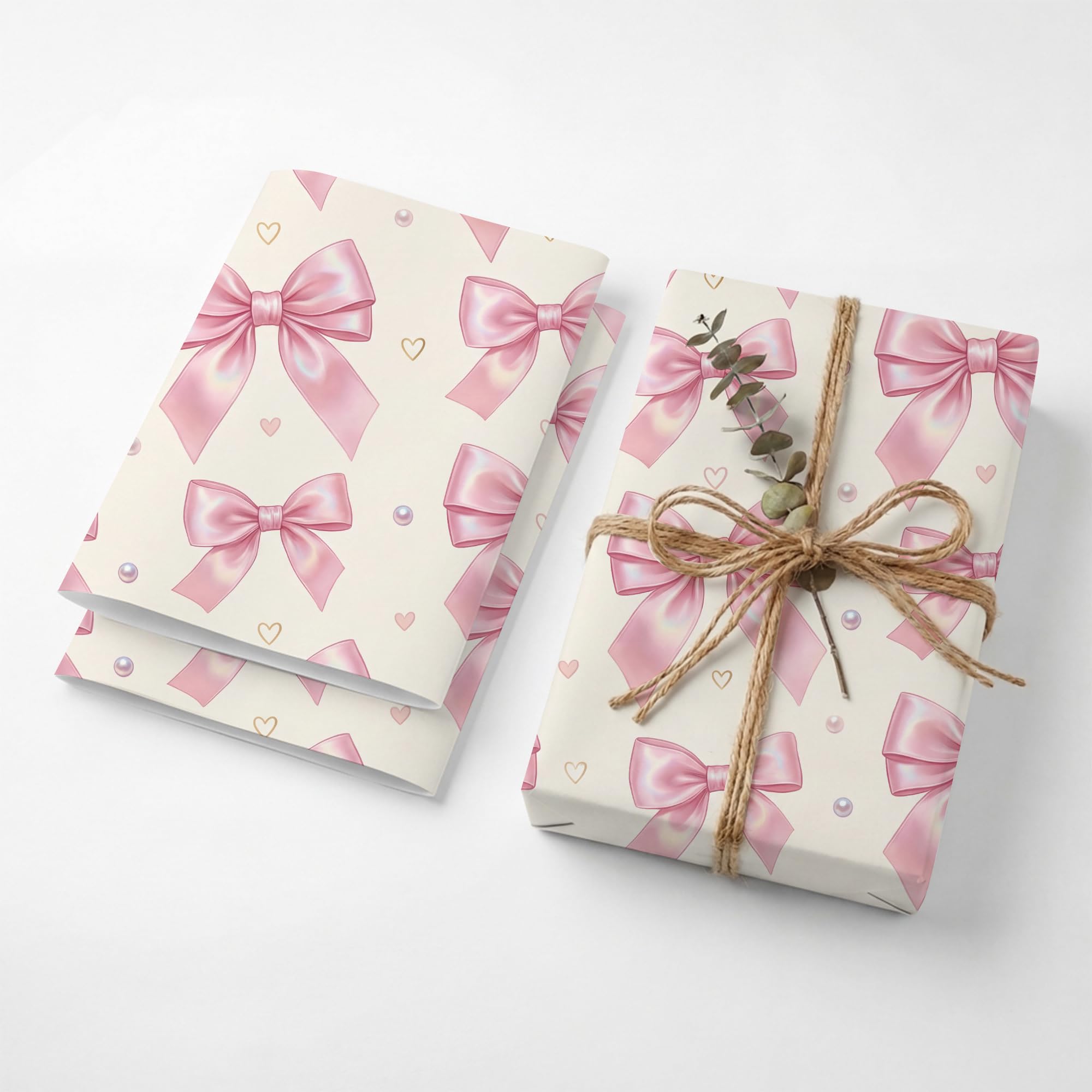 SHSEEN Coquette Pink Bow Wrapping Paper, 19.6 x 27.5 in, 2 Sheets — image 1