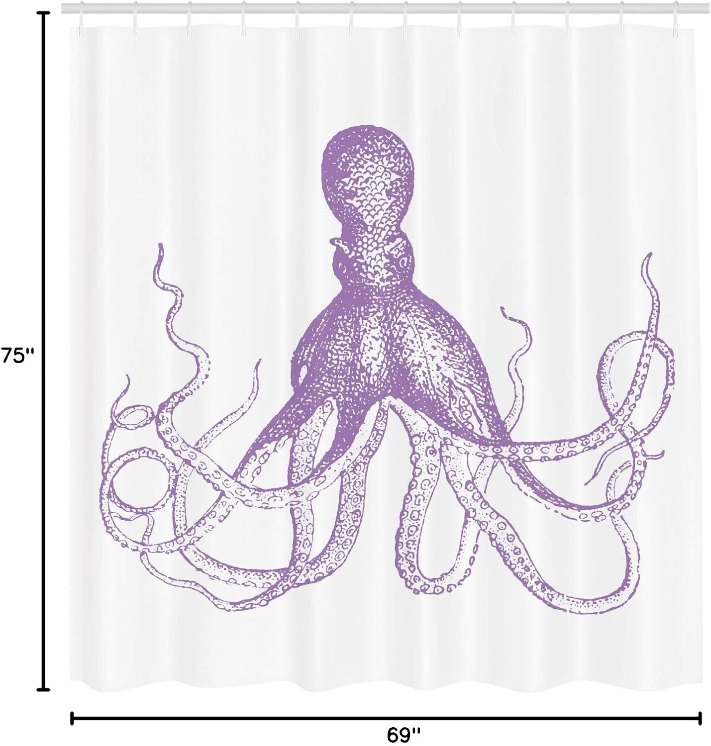 Ambesonne Octopus Shower Curtain, Monochrome Marine Animal Tentacles in Sketch Subaquatic Life Artwork, Cloth Fabric Bathroom Decor Set with Hooks, 69" W x 75" L, Pale Lilac