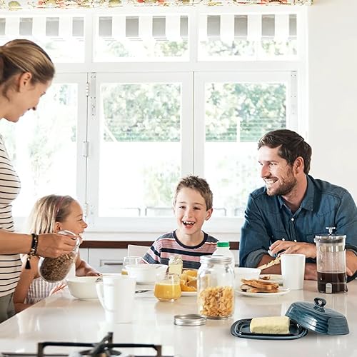 Miniatura 8 de Tikooere - Mantequera con tapa, soporte de cerámica para mantequilla con tapa para encimera, recipiente de mantequilla de porcelana con asa para