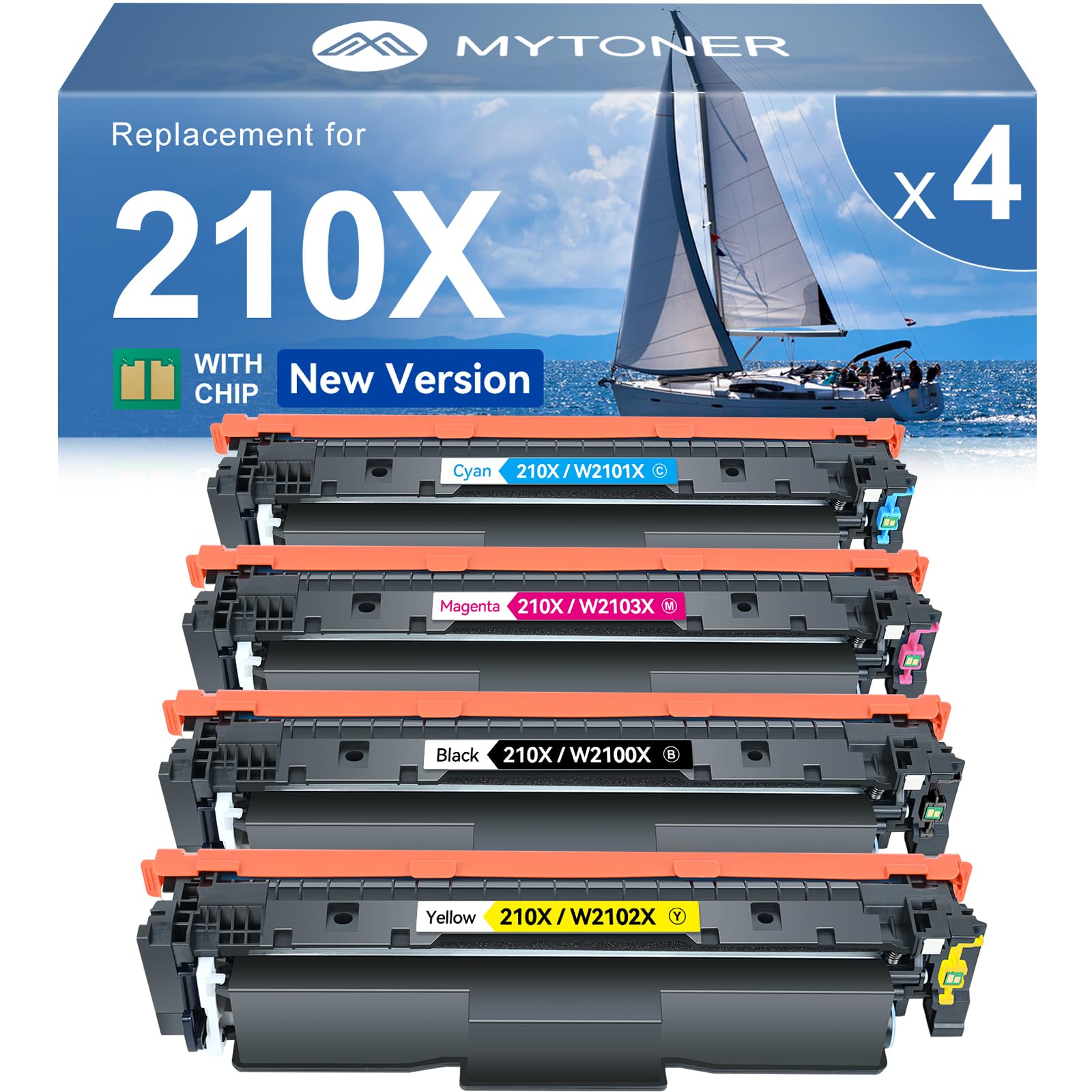 MYTONER 210X Toner Cartridges 4 Pack Compatible Replacement for HP 210X 210A 210 High Yield for Color Pro MFP 4301fdw 4301fdn 4201dw 4201dn Series Printer Ink 210X 210A W2100X W2100A