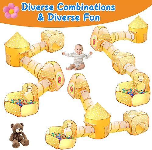 Miniatura 4 de AROIC Tienda de campaña de juego para niños con gran hoyo de bolas, túnel de gateo, cubo, tiendas de campaña de princesa para niños pequeños,