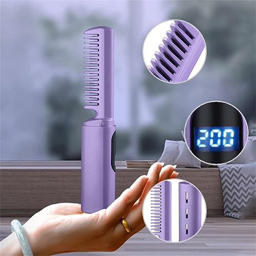 Miniatura 4 de Cepillo alisador de pelo, inalámbrico, mini peine alisador portátil para mujeres con 3 temperaturas, calentamiento rápido, recargable, 4000 mAH, ion