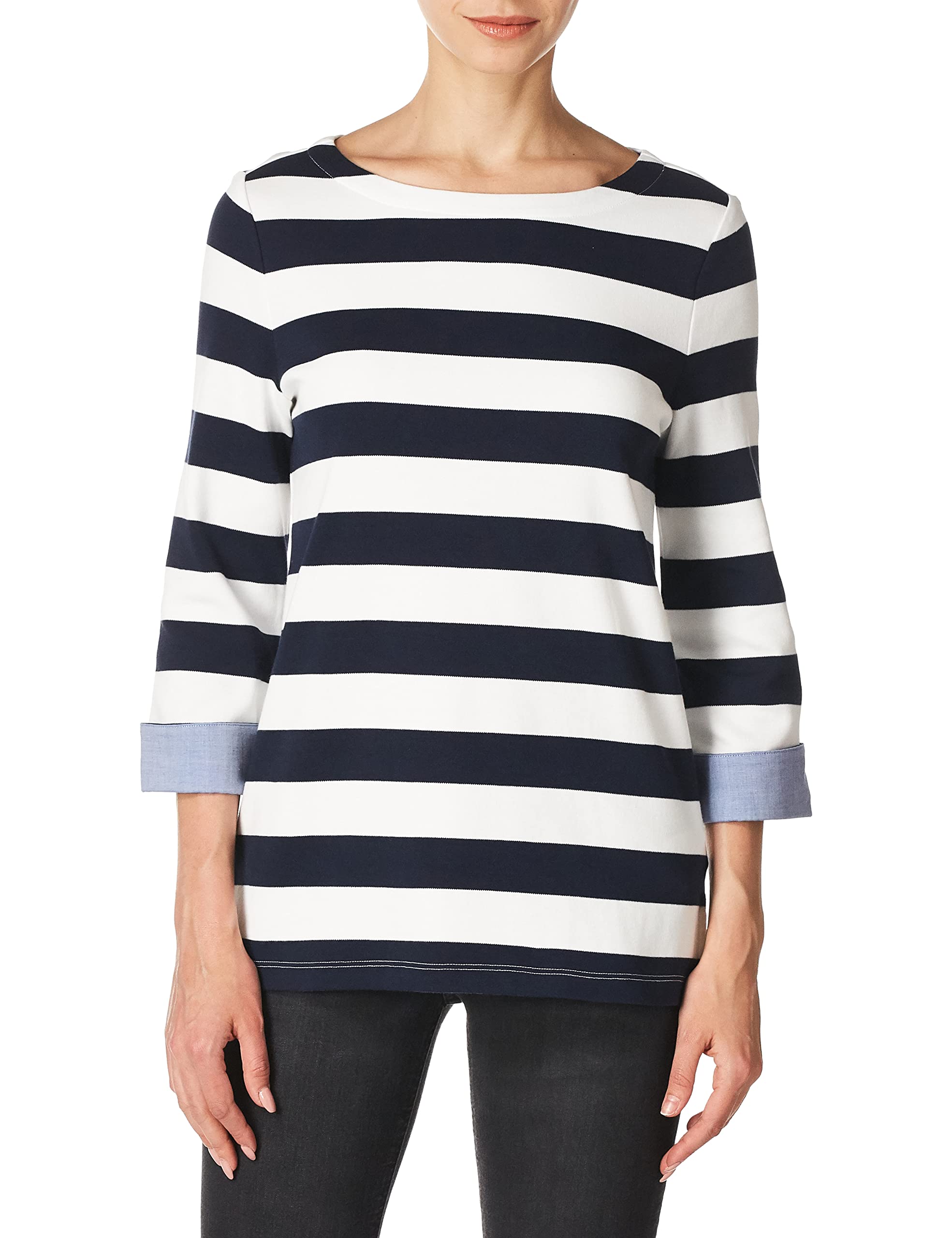 Nautica Women's Boatneck 3/4 Sleeve 100% Cotton Shirt, Navy, Large