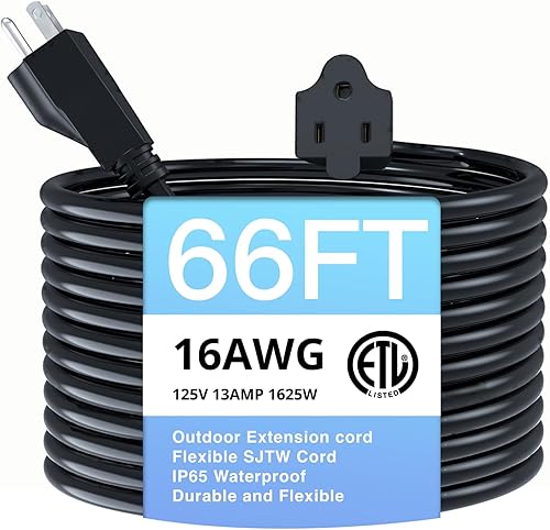 YOTIGER Cable de extensión de alimentación para interiores y exteriores, 16 AWG, 13 A, 1625 W, 16 AWG SJTW, cables eléctricos resistentes de 3