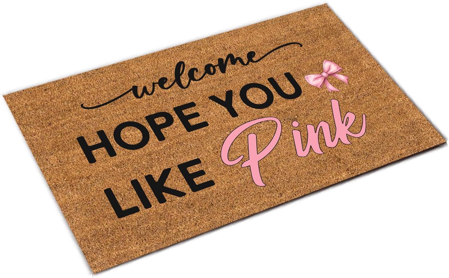 Hope You Like Pink Mat, Welcome Pink Bow Doormat, Watercolor Pinky Bow Welcome Doormat, Pink Bow Ribbon Coquette Doormat Gift, Entrance Doormat Home Porch Decor Entry Floor Mats Nonslip Washable Rug