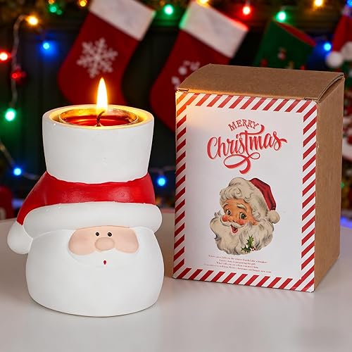 Miniatura 8 de Portavelas de Navidad, pintados a mano, de yeso de Papá Noel, centros de mesa de Navidad para mesas, fiestas, chimenea, adornos