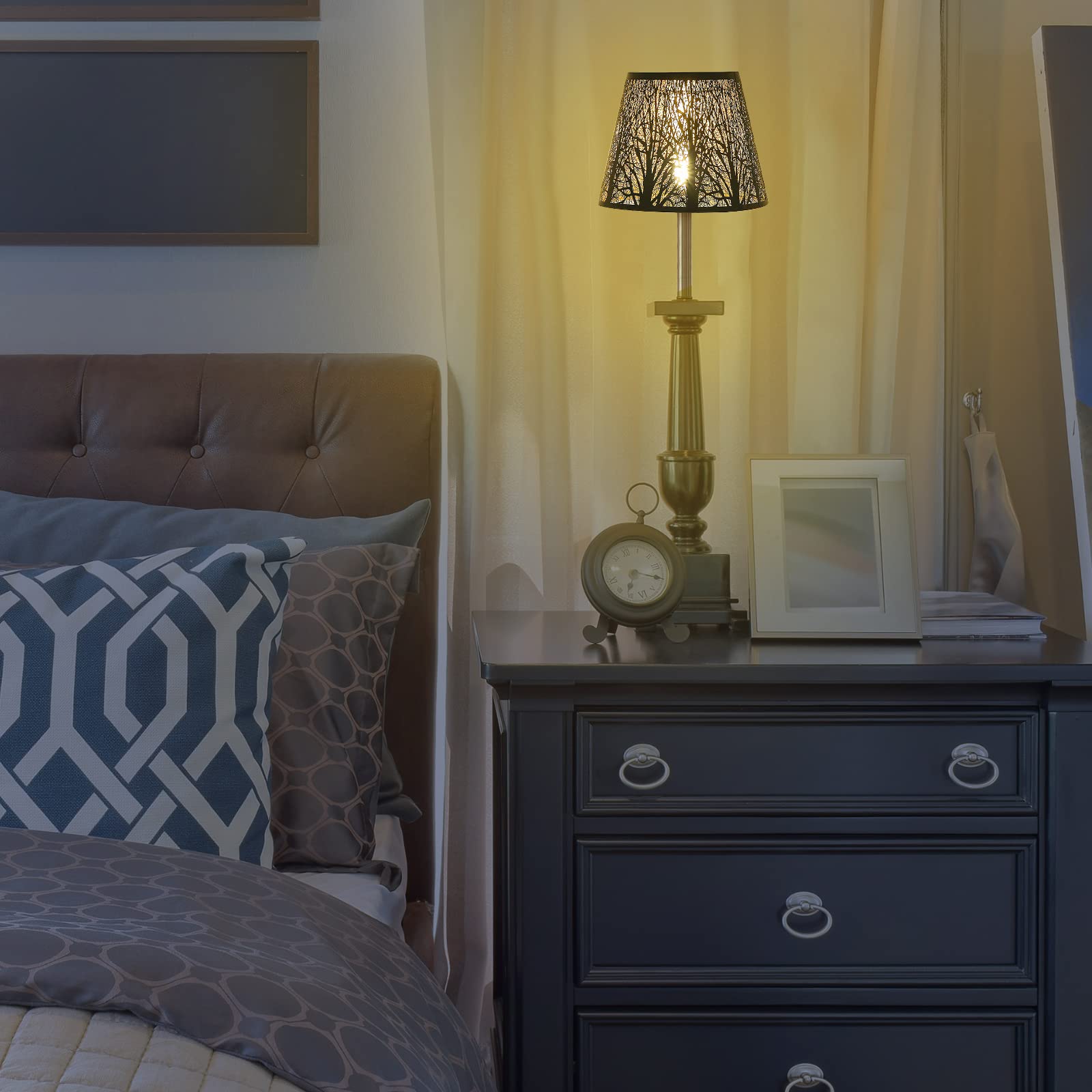 Treela 2 Pieces Lamp Shades Metal Lampshade Tree Shadow Lamp Shade Medium Metal Lamp Shade Black Hollow out Carved Forest Decorative Lampshade for Floor Lamps 8"W x 7"H(null)