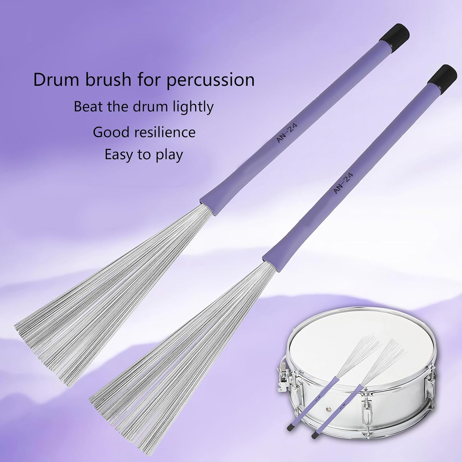 2Pcs Professional Steel Wire Brush Jazzes Drum Brushes with Comfortable Handle Percussion Brushes Snare Adjustable Brush