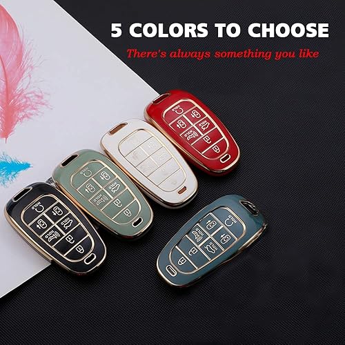 Miniatura 5 de Funda para llave de coche Hyundai, compatible con Hyundai Sonata Santa fe Tucson 2019-2022 con 7 botones, llave inteligente de TPU de 360 grados,