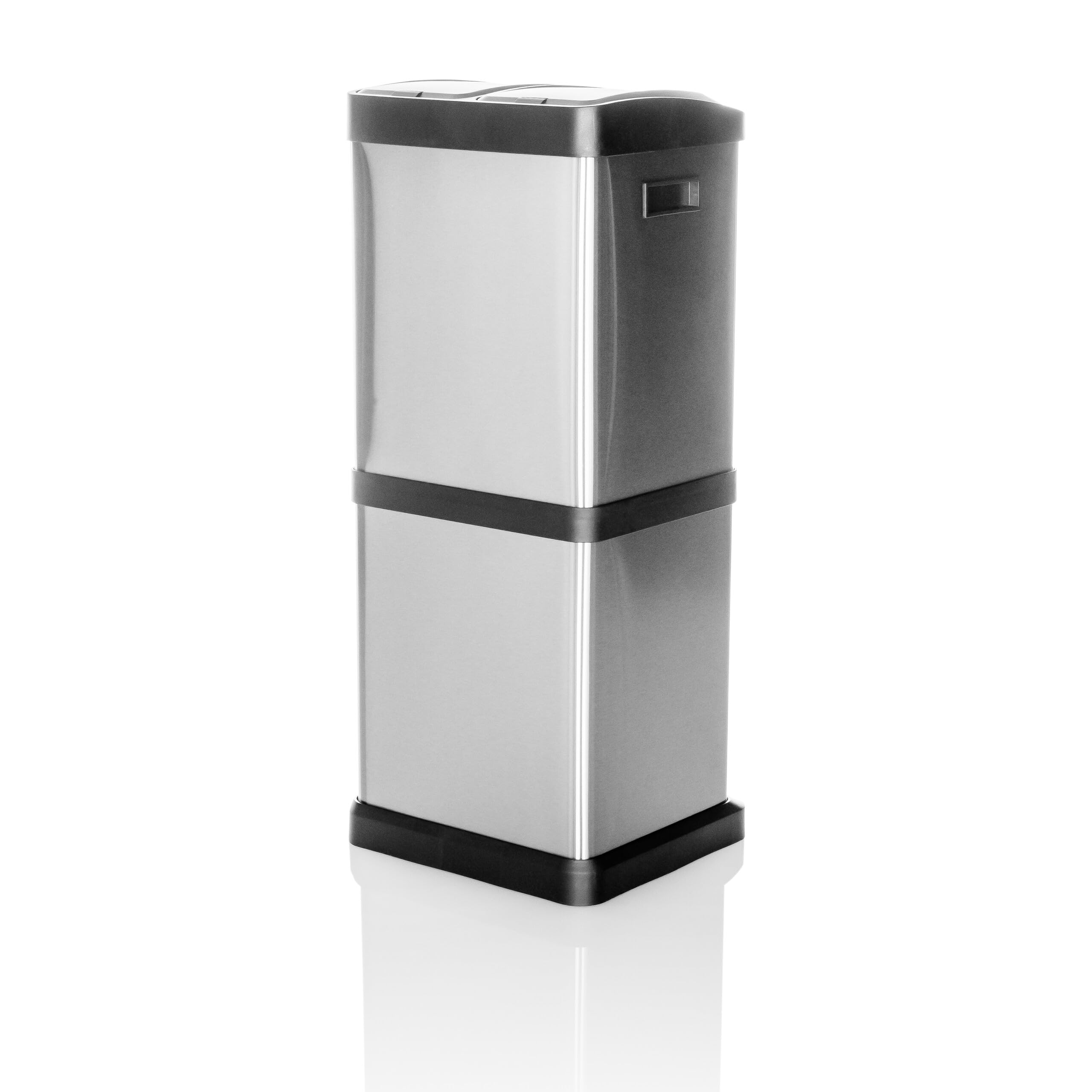 hjh OFFICE Cubo de basura CLEAN VII de acero, sistema de separación de residuos con 3 compartimentos (2 x 8L + 1 x 16L), uso universal, plata, 741100
