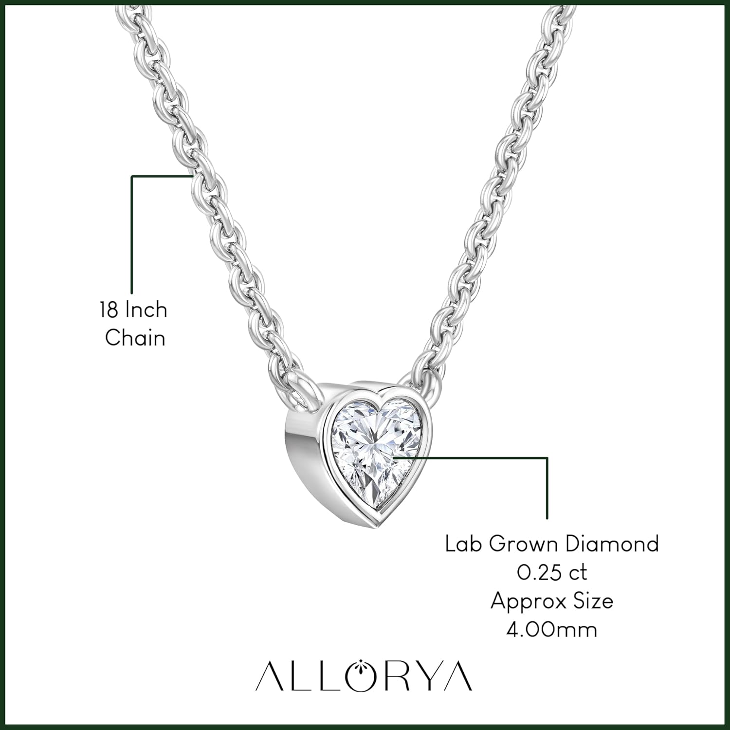 0.25-2.00 Cttw Heart Cut Lab Grown White Diamond Solitaire Bezel Set Pendant Necklace with 18 inch Silver Chain for Her in 925 Sterling Silver