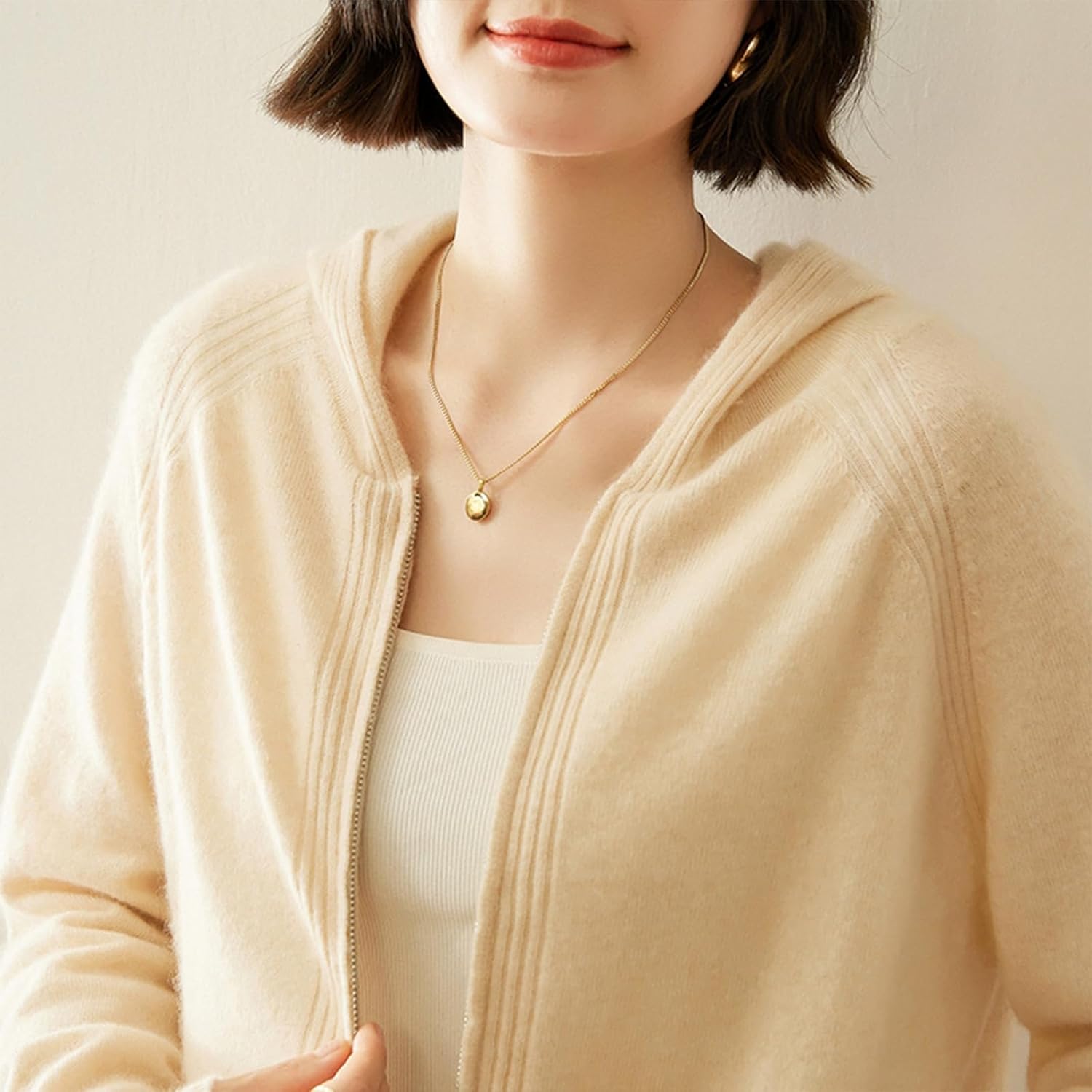 Women’s Cashmere Blend Merino Wool Cardigan Sweaters Open Front Full Zip Hoodie Long Sleeve Knitted Top Lightweight