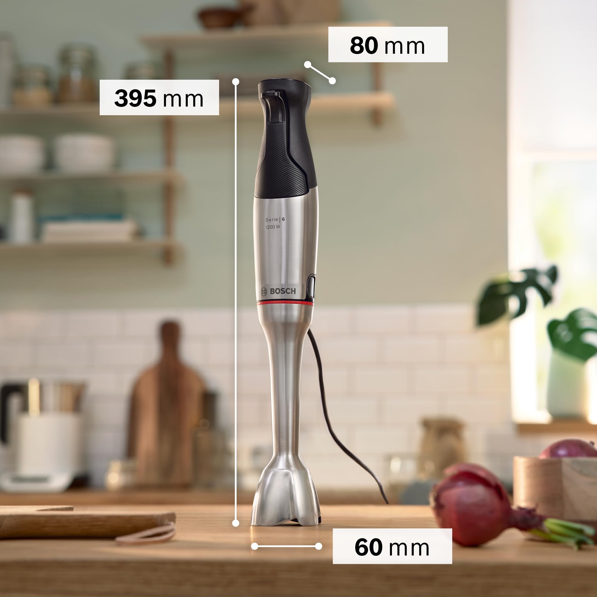 Bosch - Batidora ErgoMaster, Serie 6, 1200 W, QuattroBlade System Pro, Accesorios incluidos, Acero inoxidable, MSM6M830