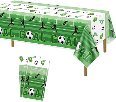 2 Pack Soccer Party Tablecloths - Disposable Plastic Soccer Theme Table Cover for Kids Soccer Themed Birthday Party Decorations, 51 x 86 Inches