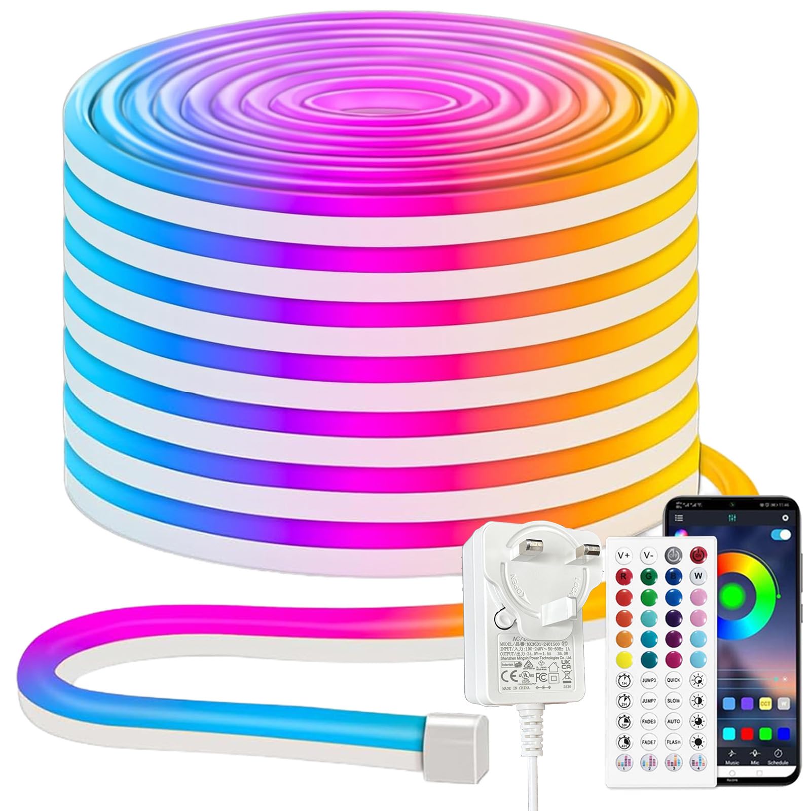 iNextStation 10M RGB LED Strip Lights, 24V Cuttable Neon Rope Lights with Remote/App Control, Colour Changing, Music Sync, Outdoor Waterproof Light Kit for Bedroom Gaming Room Bar Wall Ceiling Decor — image 1