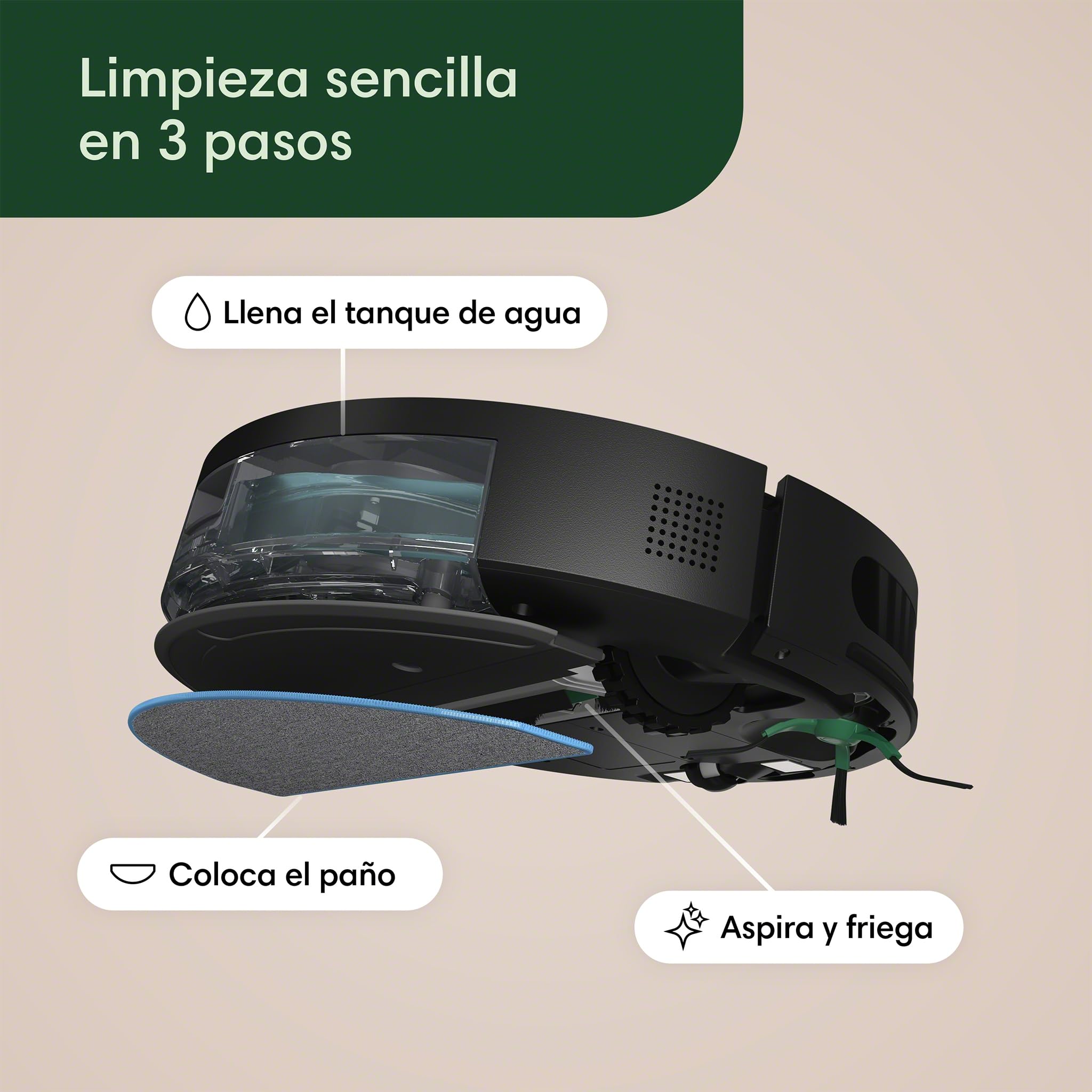 iRobot Roomba Combo 2 Essential y Base AutoEmpty con autovaciado para 60 días, Negro, 2en 1, 4 Fases Limpieza, Potente aspiración y fregado, 4 Niveles succión, Recarga y reanuda, App