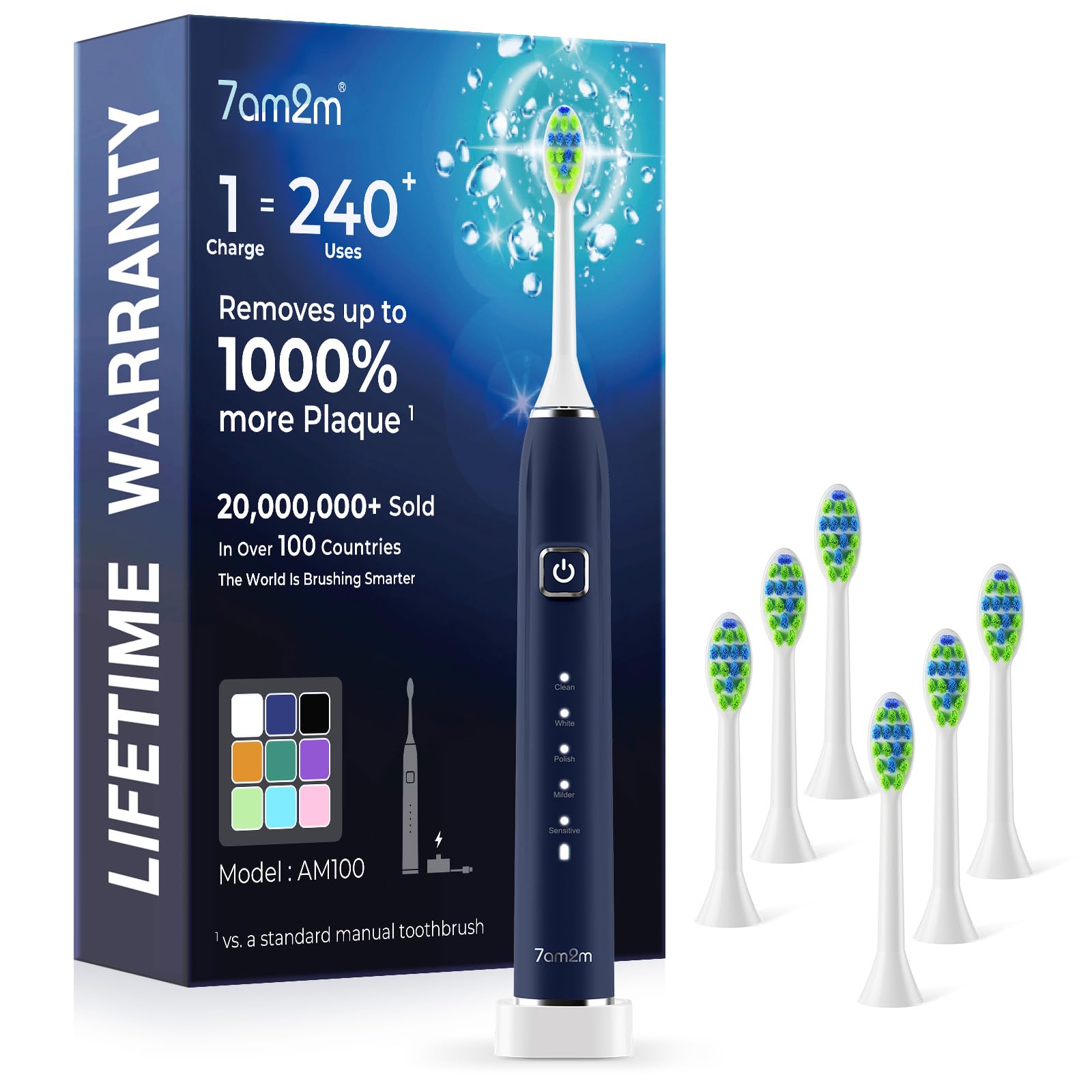 7AM2M Sonic Electric Toothbrush for Adults &amp; Kids, One Charge for 120 Days