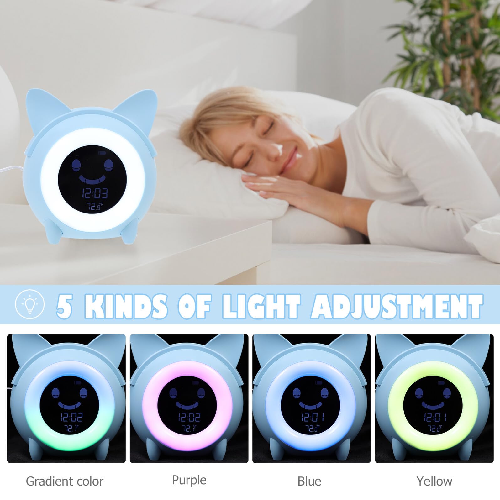 Digitaler mit Nachtlicht Kleines LED schlaflicht für Schlafzimmer Niedliche Cartoon Form Duale Nutzung als Wecker und Stimmungslicht Platzsparend für Zuhause und Kinderzimmer