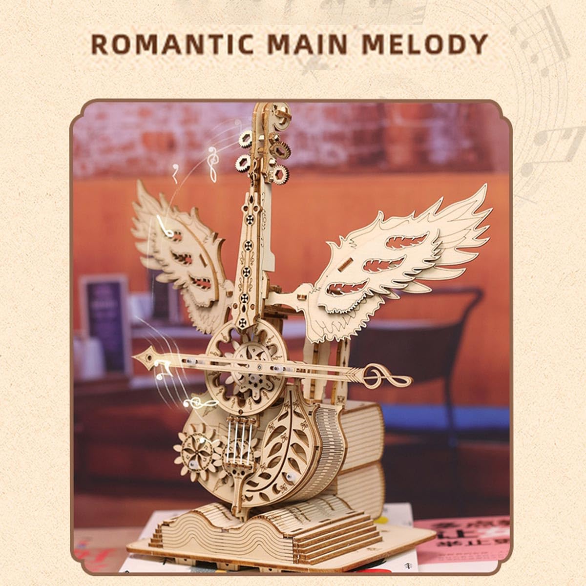 3D Holzpuzzle Erwachsene, Mechanische Übertragung Cello Spieldose 3D Holz Puzzle Modellbausatz Spieluhr, 169PCS Steampunk 3D Puzzle Holz Musikbox, Spielzeug Geschenk -KIT